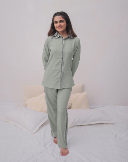Green Textured PJ Set House of Comfort