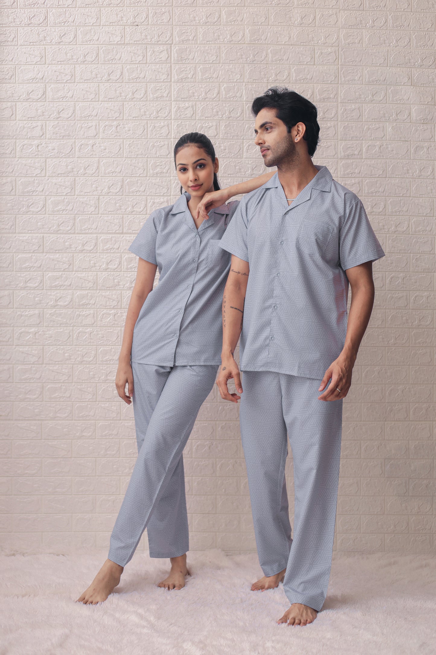 Lovers in Grey Couple PJ Set-Male-Female thehouseofcomfort