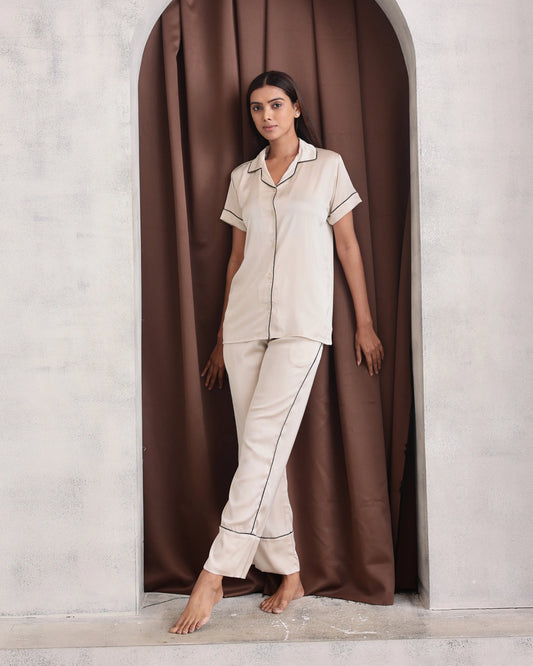 Ivory Luxe Satin PJ Set House of Comfort