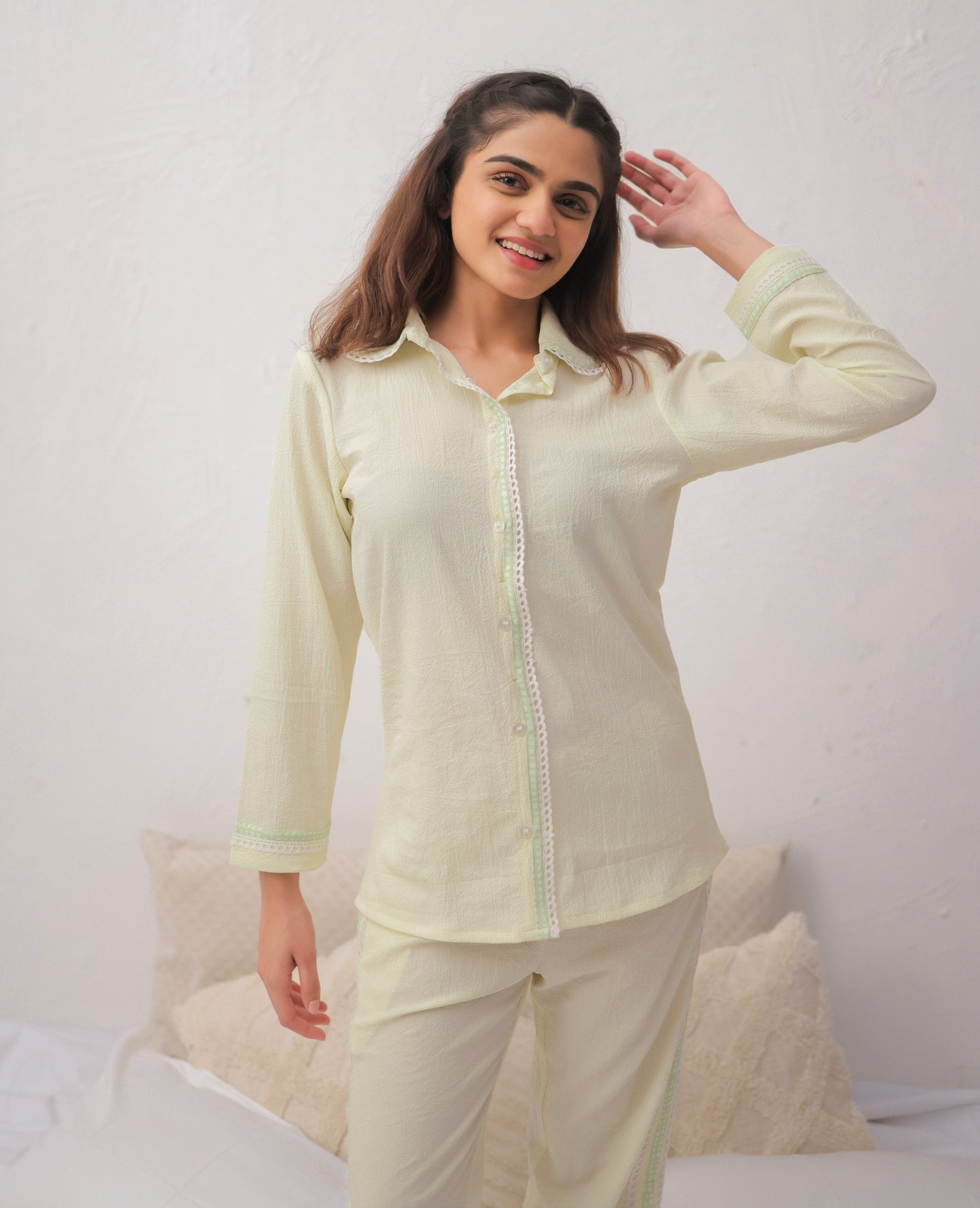 Lime Textured PJ Set House of Comfort