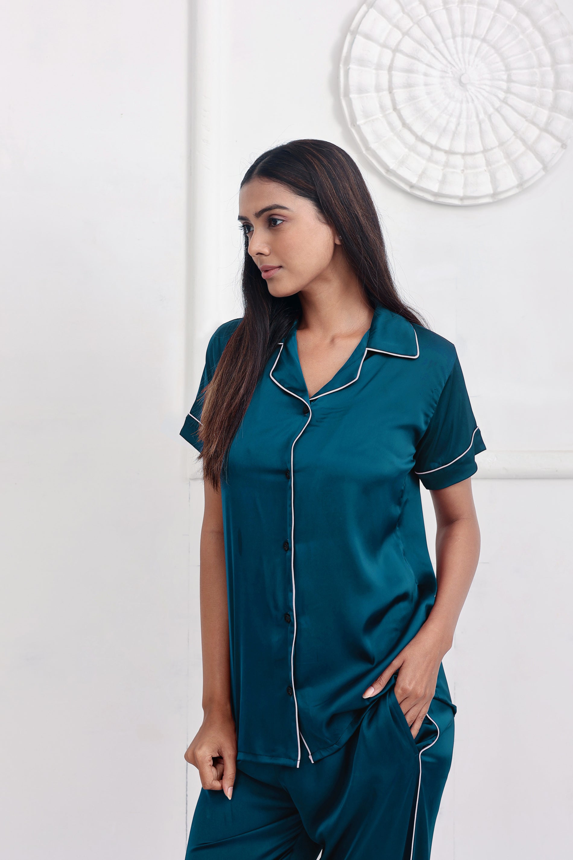Midnight Green Luxe Satin PJ Set House of Comfort