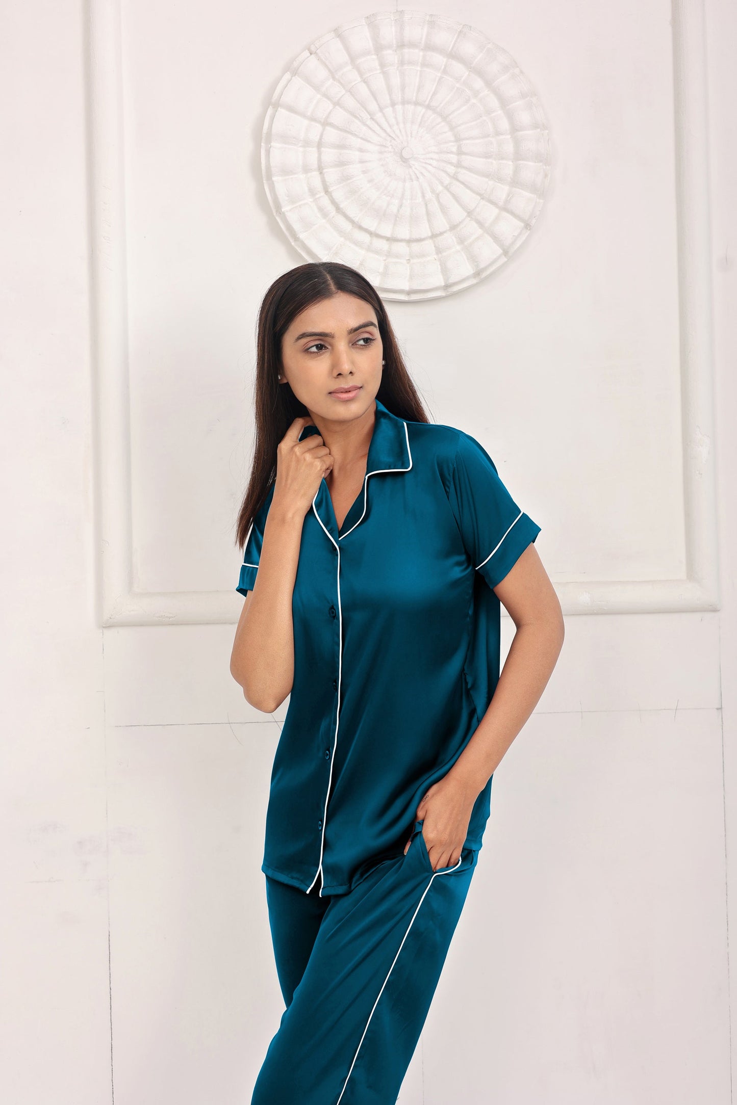 Midnight Green Luxe Satin PJ Set House of Comfort