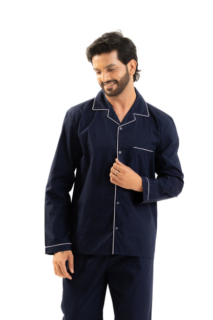 Navy Blue Cotton PJ Set - Male House of Comfort