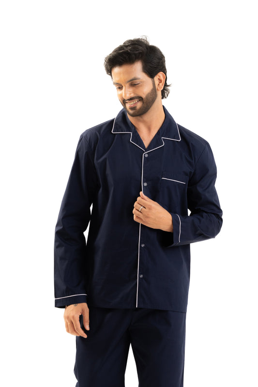 Navy Blue Cotton PJ Set - Male House of Comfort