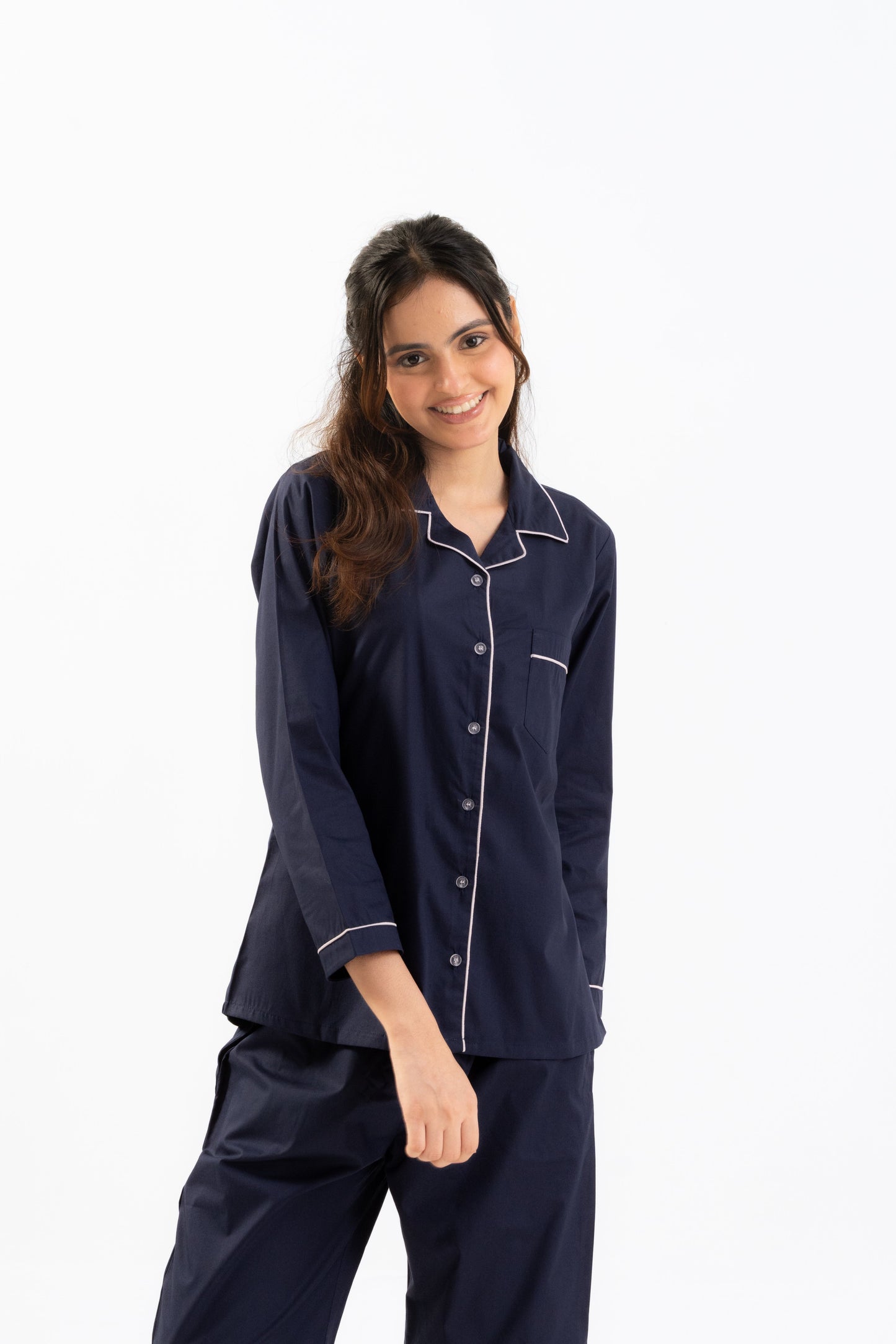 Navy Blue Cotton PJ Set - Female House of Comfort