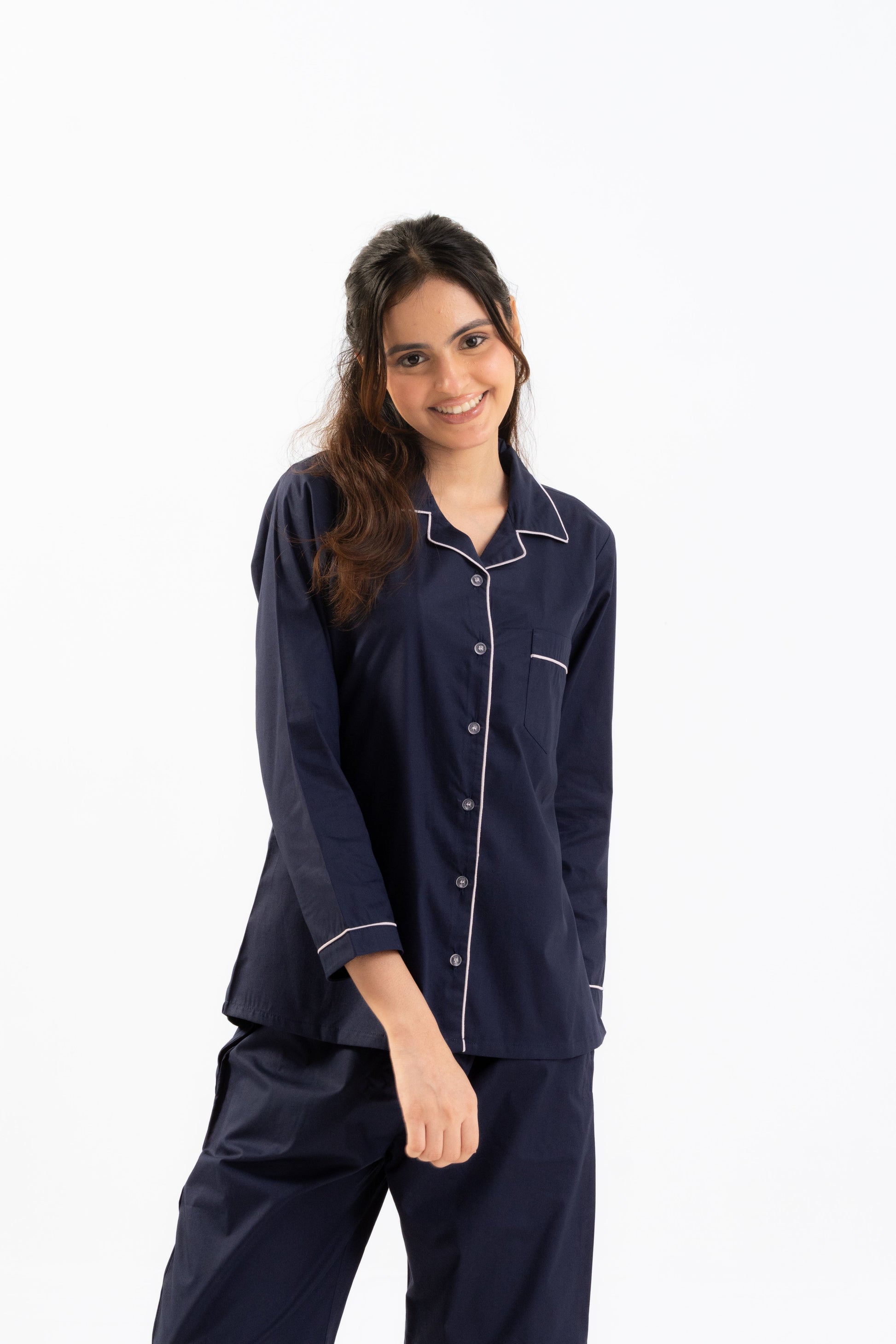 Navy Blue Cotton PJ Set - Female House of Comfort