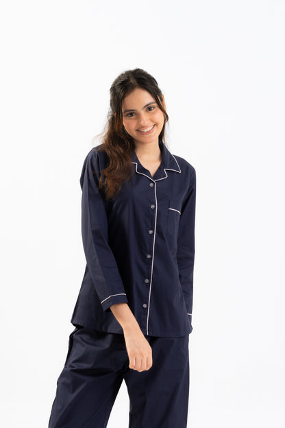 Navy Blue Cotton PJ Set - Female House of Comfort