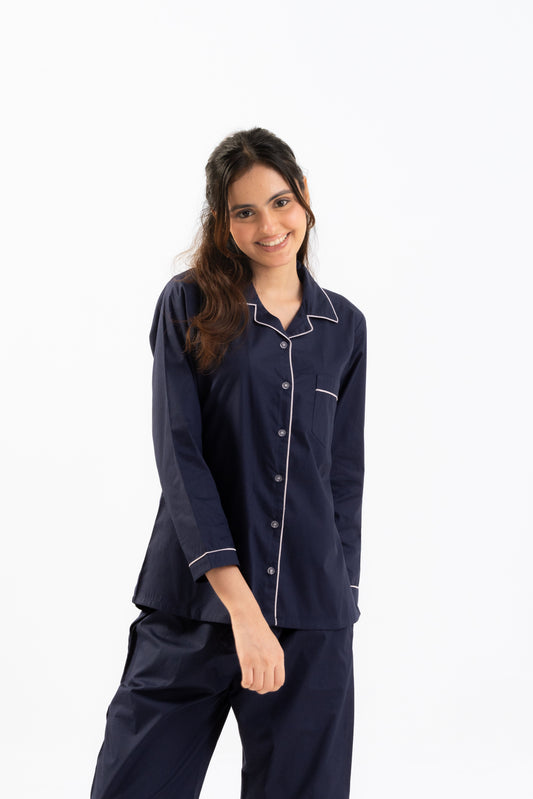 Navy Blue Cotton PJ Set - Female House of Comfort
