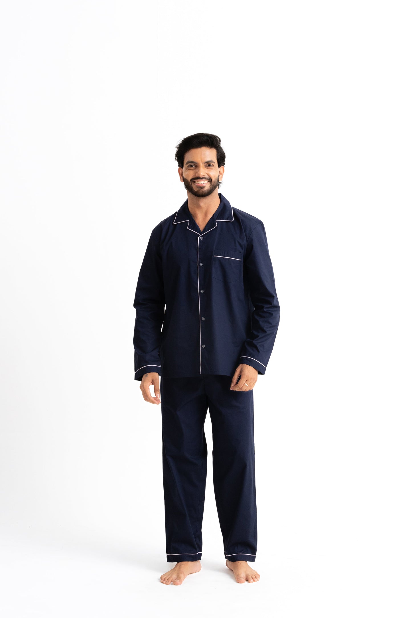Navy Blue Cotton PJ Set - Male House of Comfort
