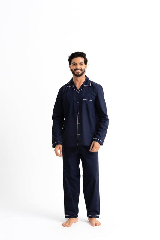 Navy Blue Cotton PJ Set - Male House of Comfort