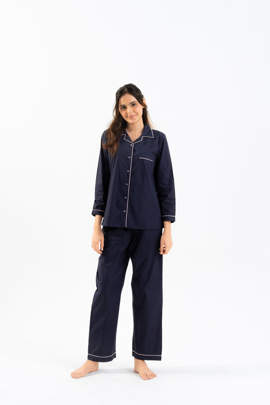 Navy Blue Cotton PJ Set - Female House of Comfort