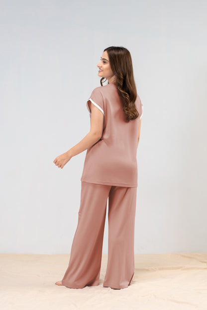 Peach Biege Lycra PJ Set