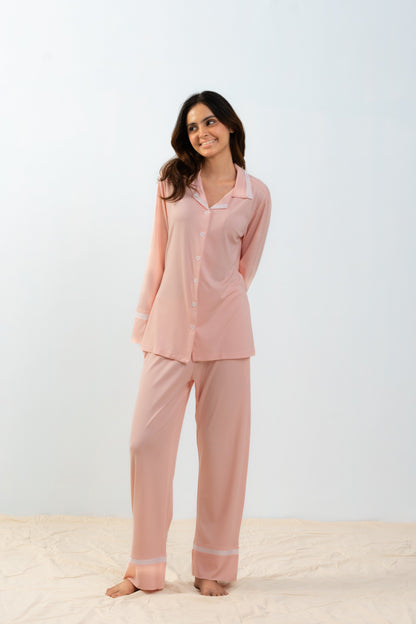 Peach Pink Lycra PJ Set House of Comfort