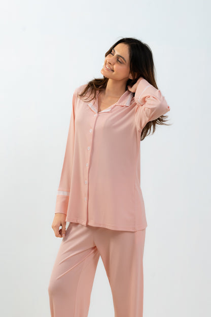Peach Pink Lycra PJ Set House of Comfort