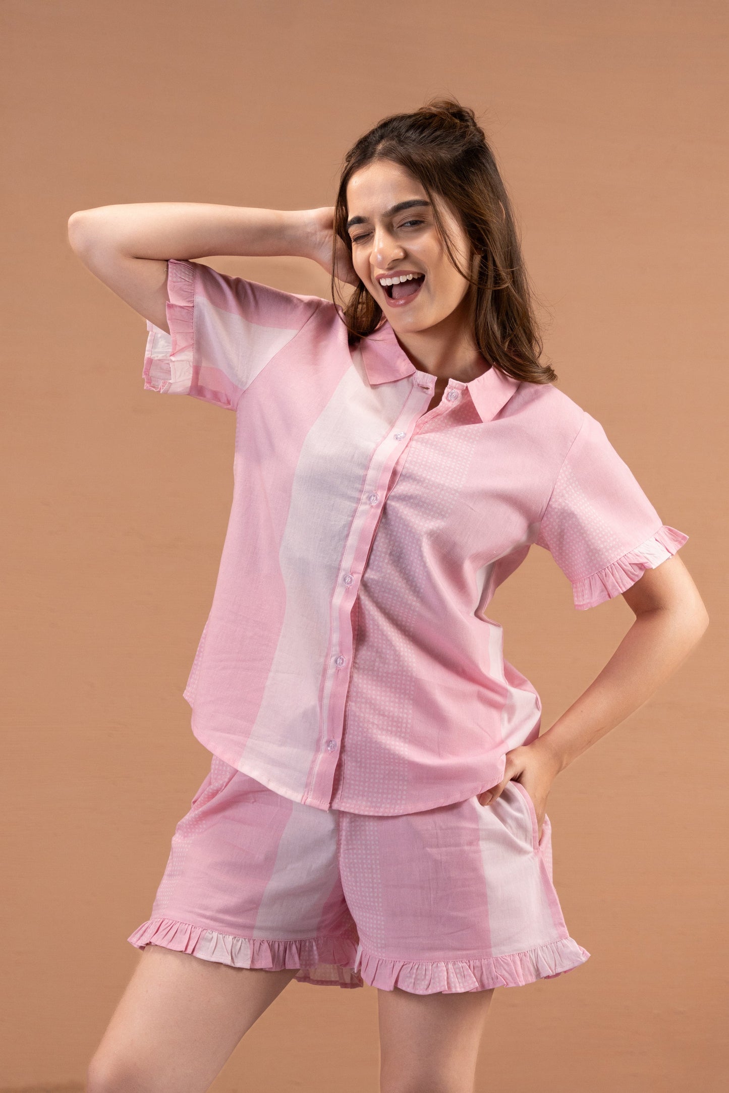 Pink Sprinkle Stripe Shorts Set House of Comfort