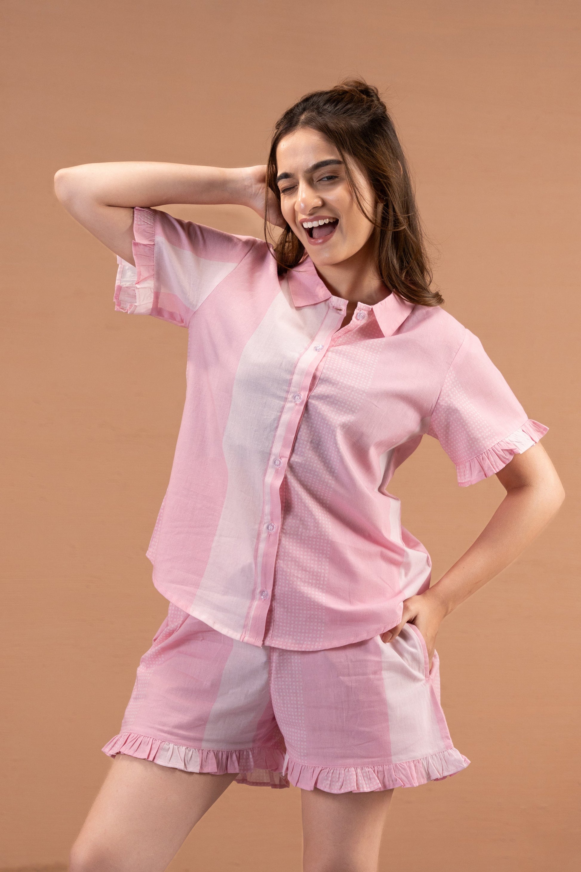 Pink Sprinkle Stripe Shorts Set House of Comfort
