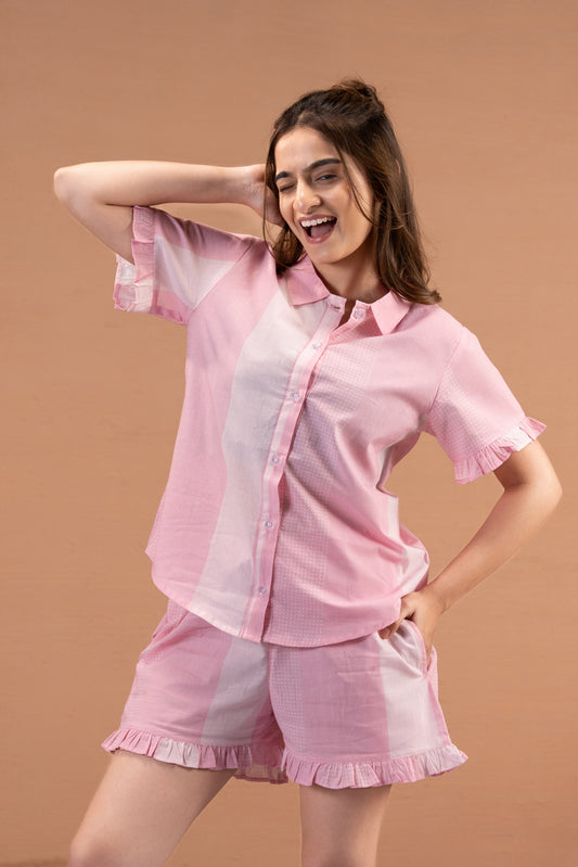Pink Sprinkle Stripe Shorts Set House of Comfort