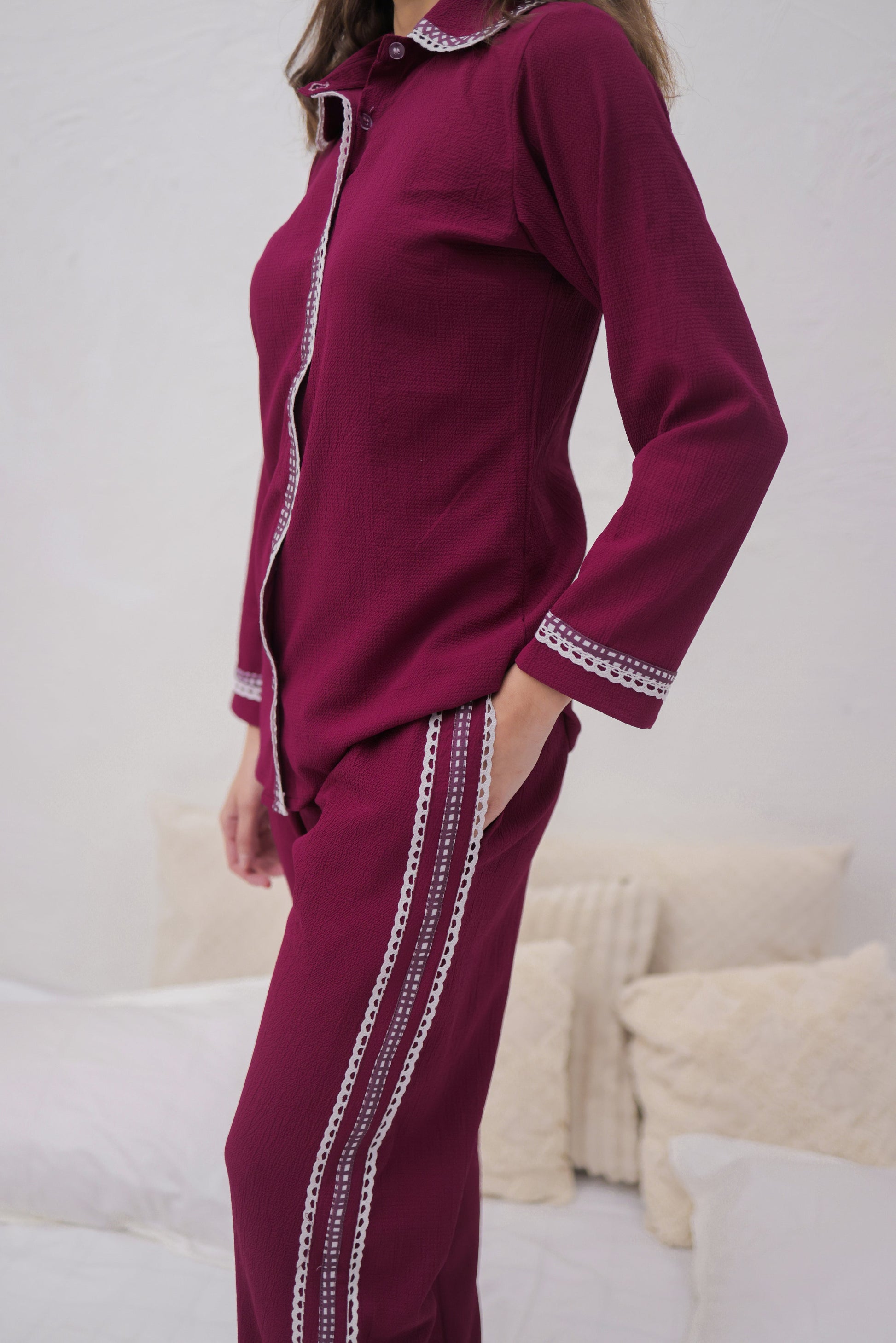 Plum Textured PJ Set House of Comfort