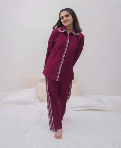 Plum Textured PJ Set House of Comfort