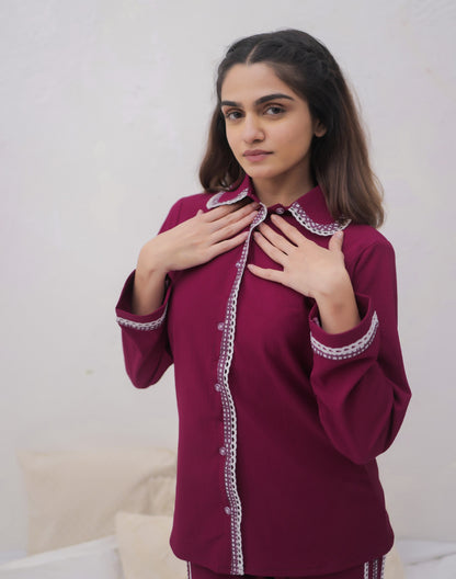 Plum Textured PJ Set House of Comfort