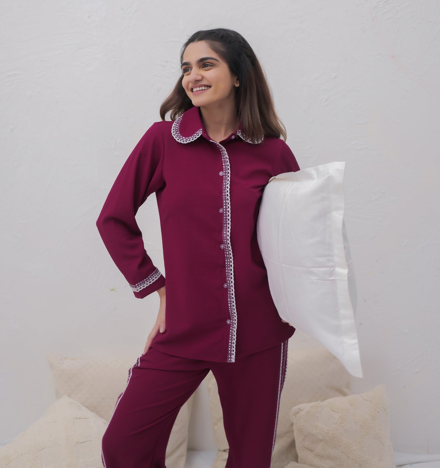 Plum Textured PJ Set House of Comfort