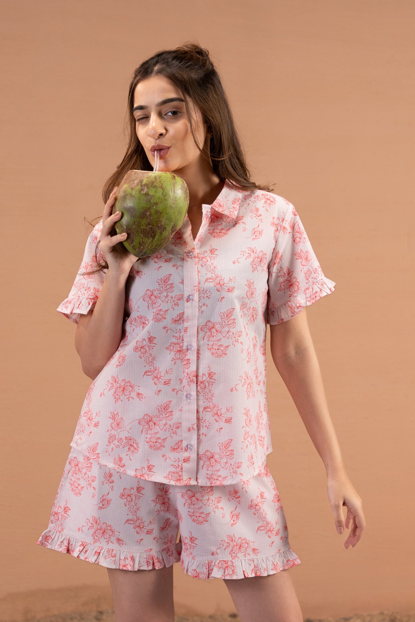 Red Blossom Shorts Set House of Comfort
