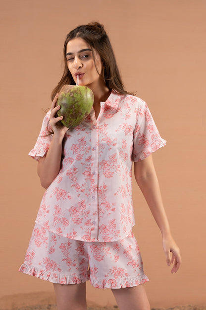 Red Blossom Shorts Set House of Comfort