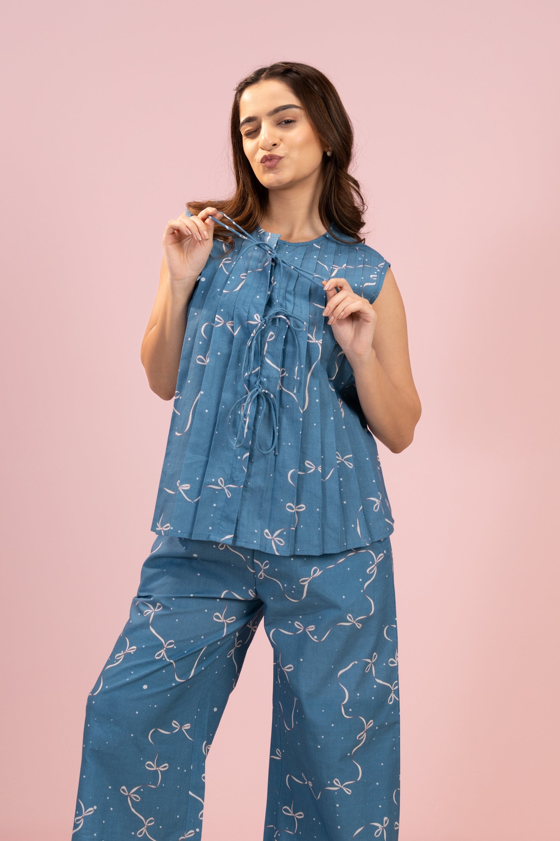 Ribbon Blue PJ Set House of Comfort