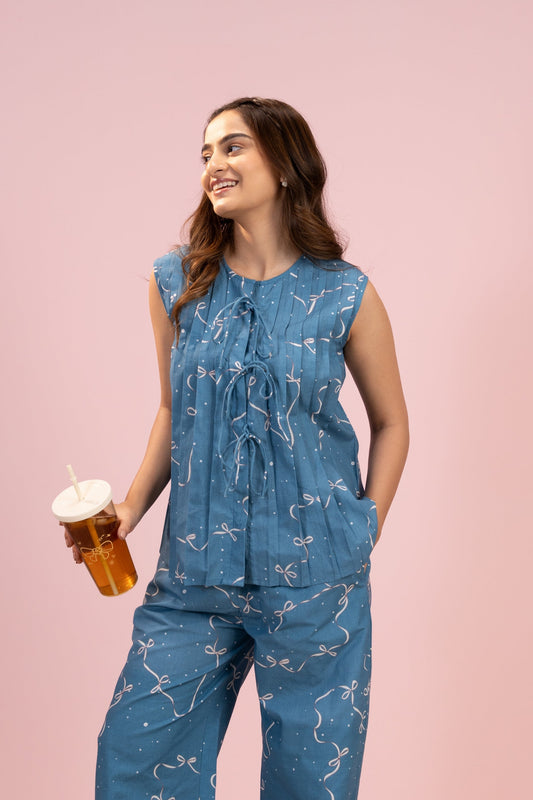 Ribbon Blue PJ Set House of Comfort