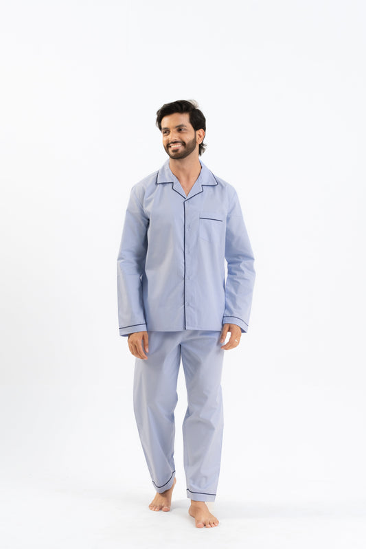 Light Blue Cotton PJ Set - Male House of Comfort