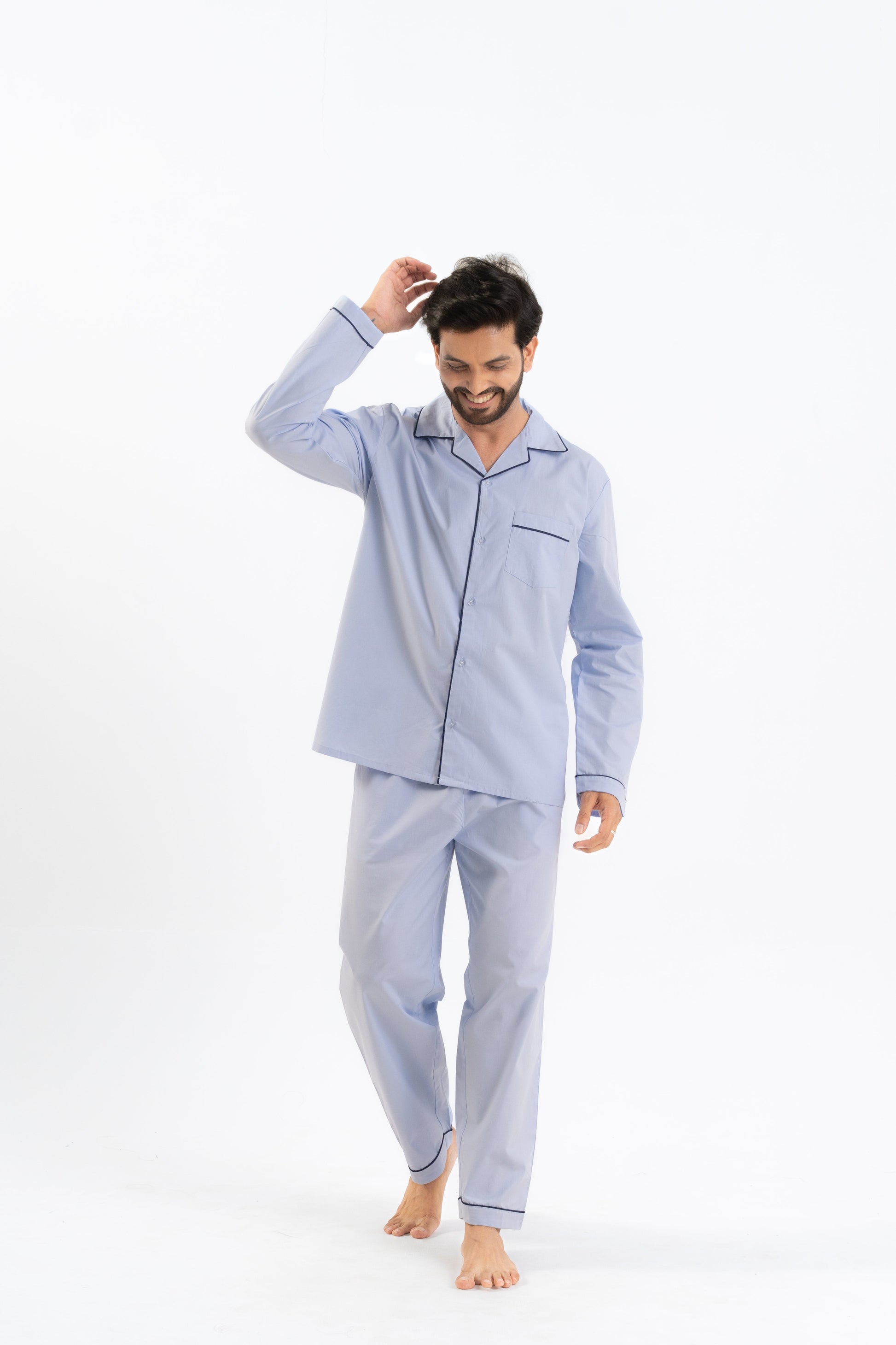 Light Blue Cotton PJ Set - Male House of Comfort