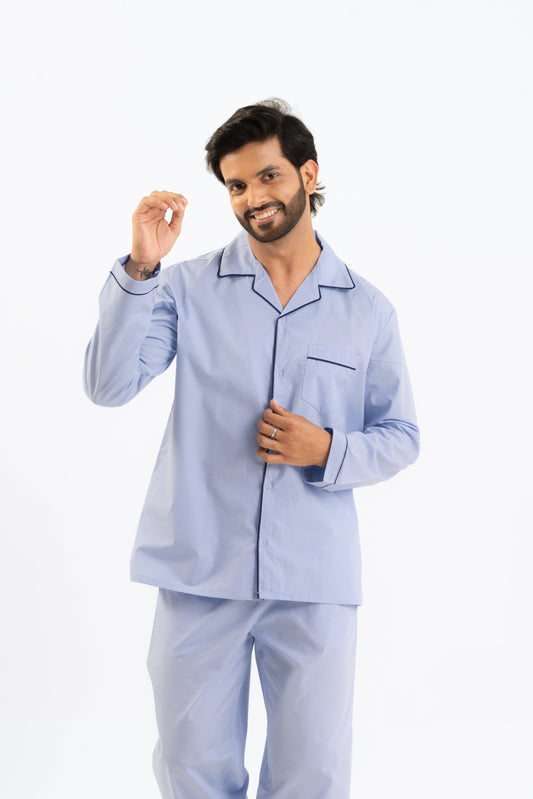Light Blue Cotton PJ Set - Male House of Comfort