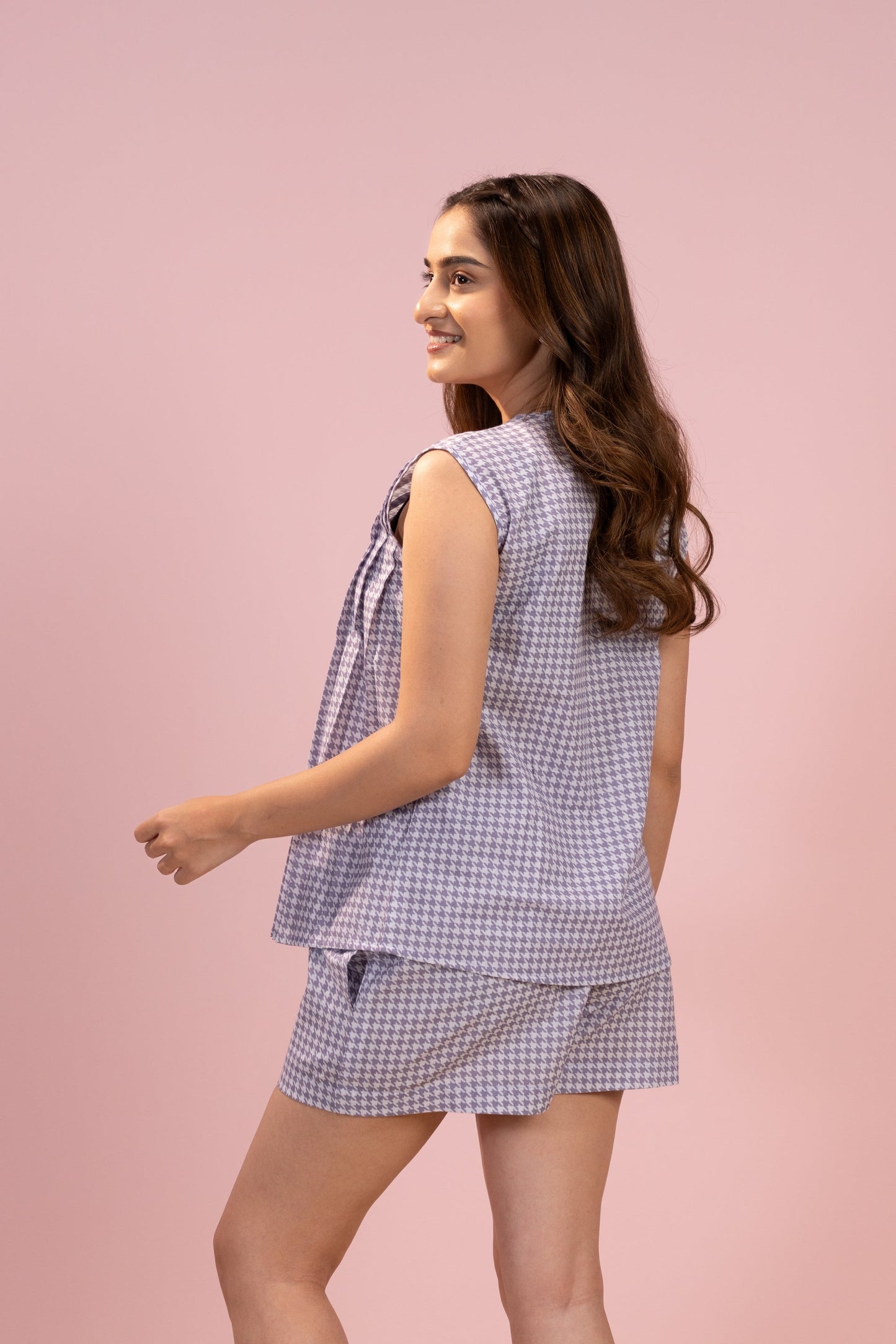 Purple Checkmate Shorts Set House of Comfort