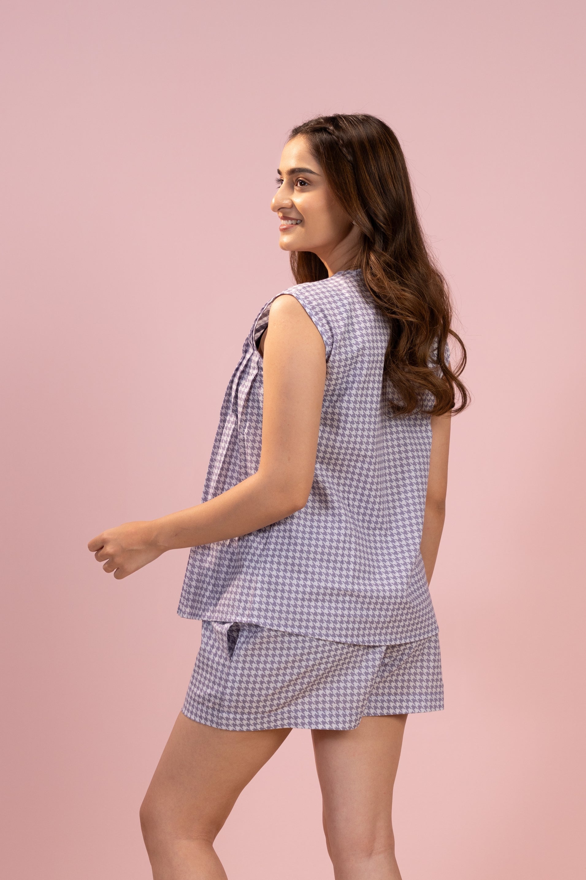 Purple Checkmate Shorts Set House of Comfort