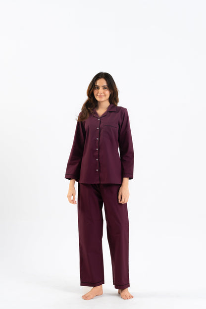 Maroon Cotton PJ Set House of Comfort