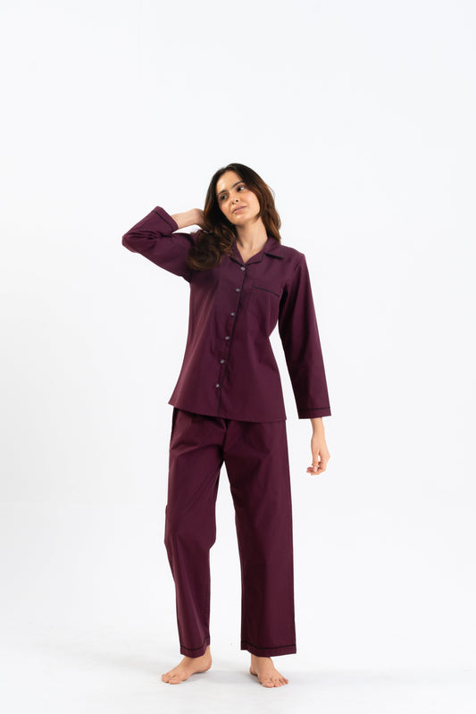 Maroon Cotton PJ Set House of Comfort