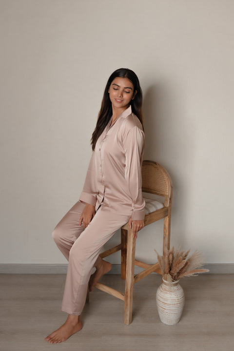 Tan Brown Luxe Satin PJ Set House of Comfort