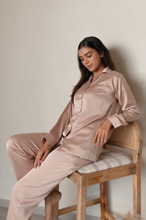 Tan Brown Luxe Satin PJ Set House of Comfort