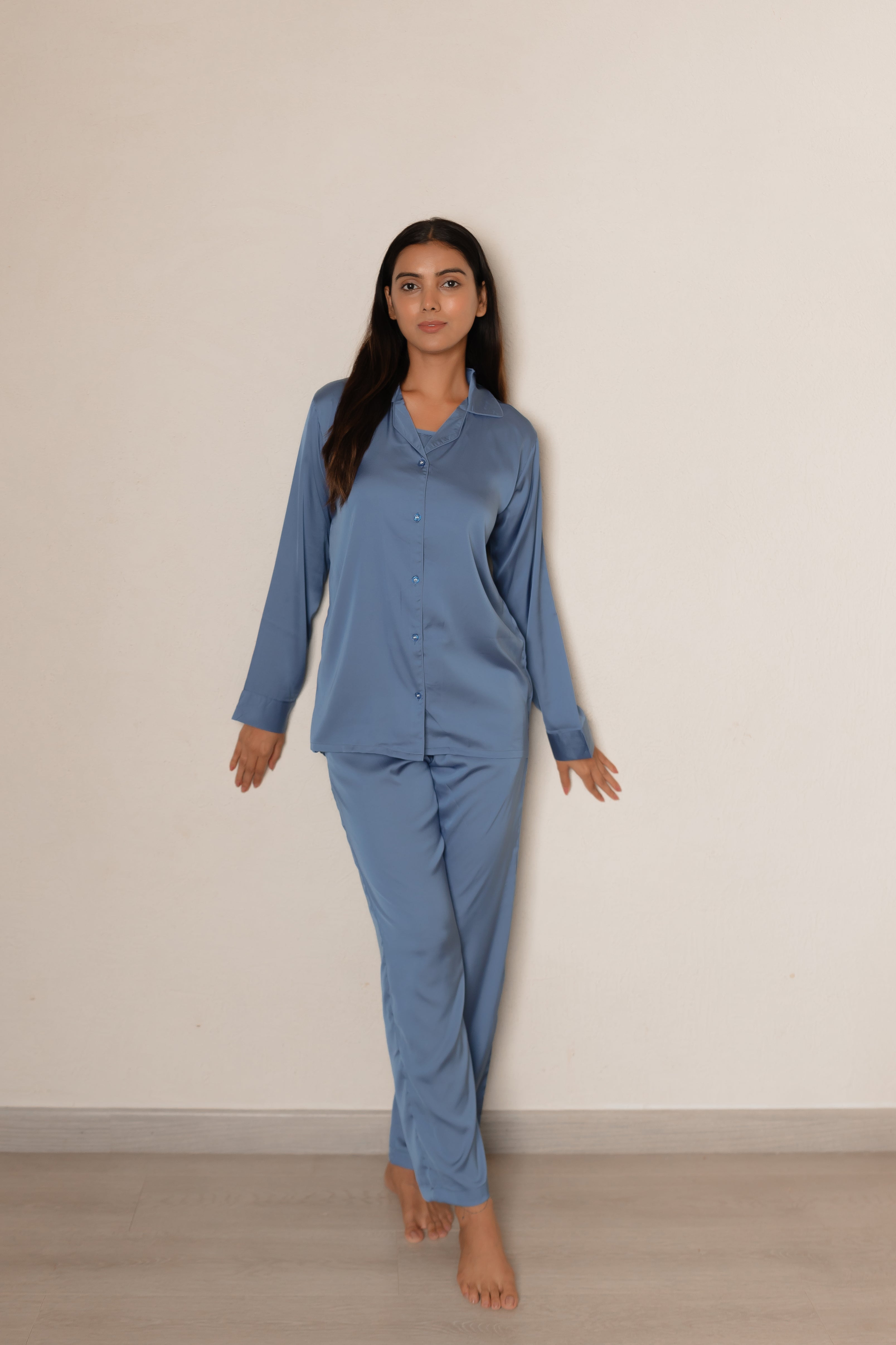 Yale Blue Luxe Satin PJ Set House of Comfort