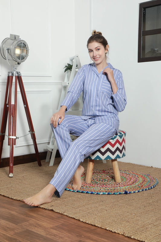 The Subtle Stripes Couple PJ Set- Female thehouseofcomfort