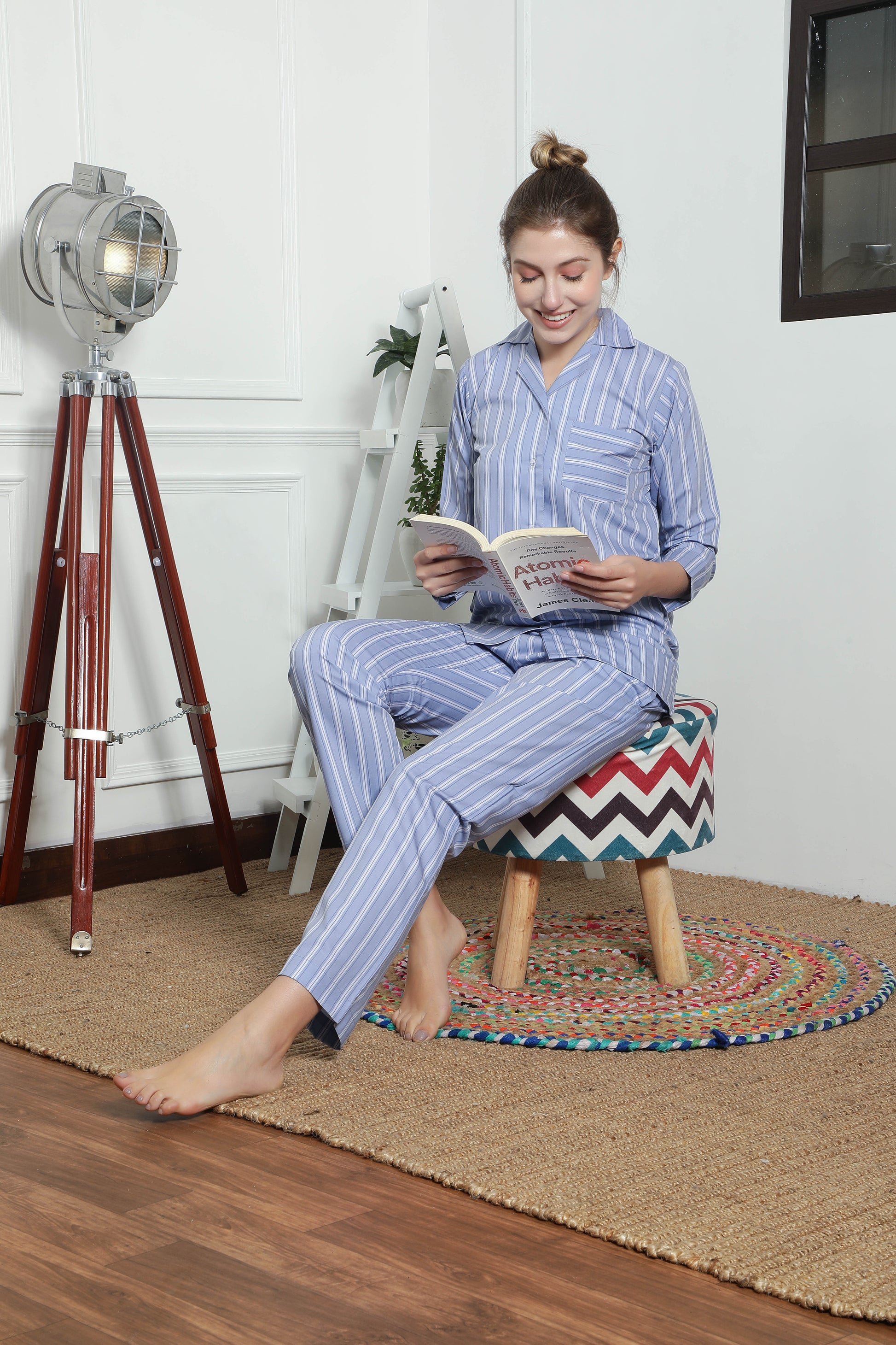 The Subtle Stripes Couple PJ Set- Female thehouseofcomfort