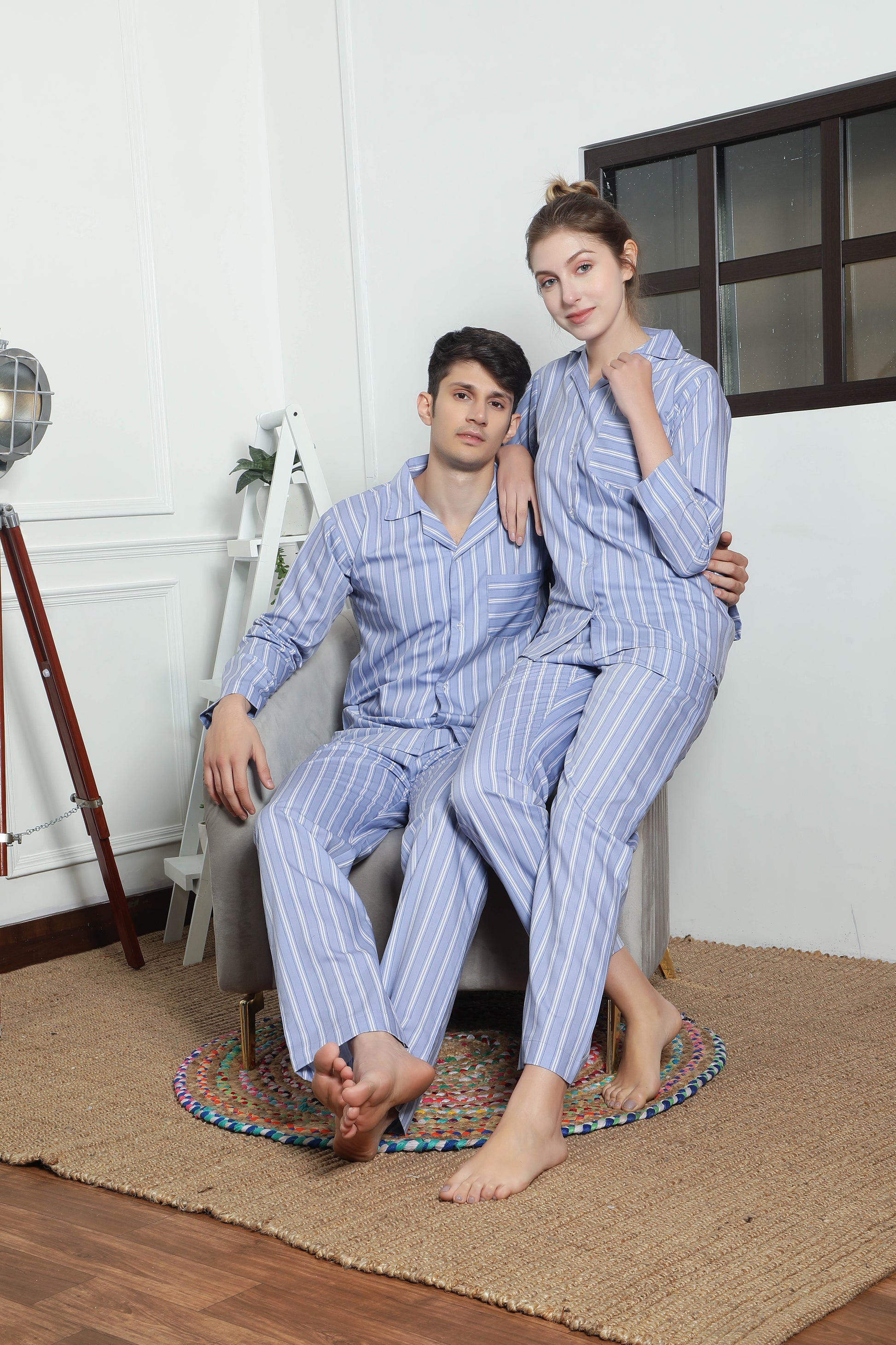 The Subtle Stripes Couple PJ Set- Female thehouseofcomfort