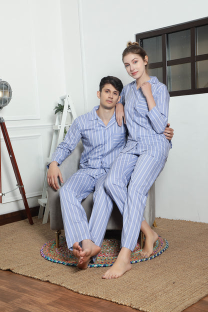 The Subtle Stripes Couple PJ Set- Female thehouseofcomfort