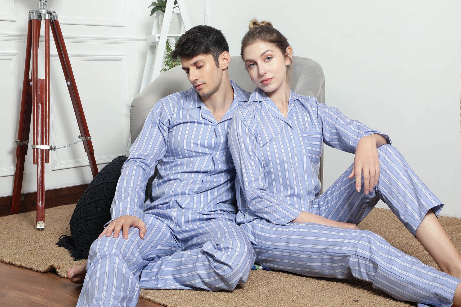 The Subtle Stripes Couple PJ Set- Female thehouseofcomfort